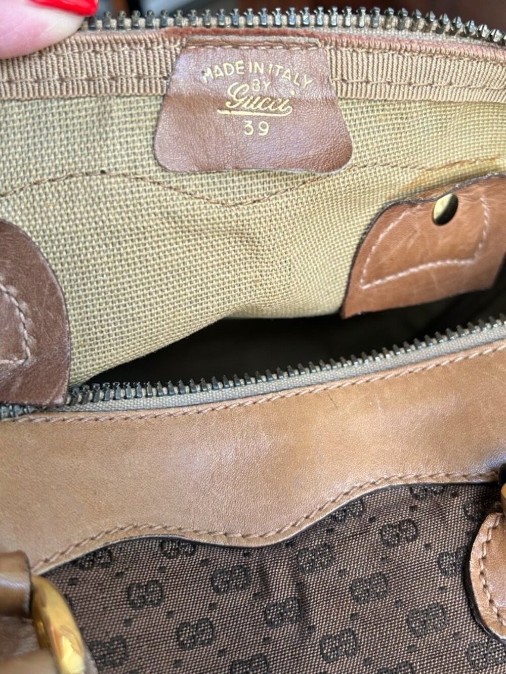 GUCCI Monogram Vintage Web Boston Bag Brown Tan Rare - Picture 10 of 15